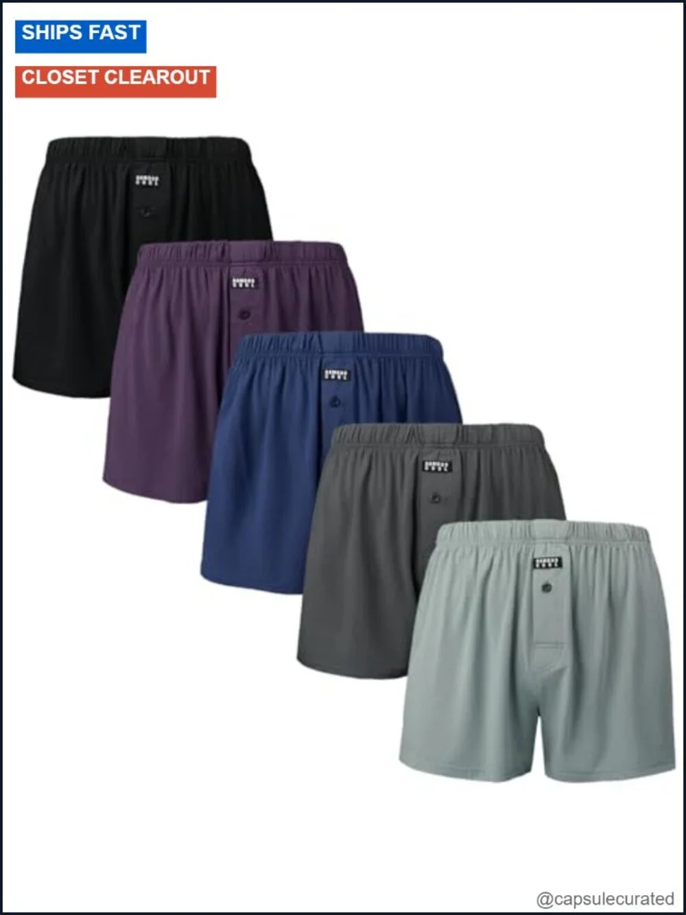 Men's Boxer Shorts 5-Pack Loose Fit Button Fly Breathable Soft